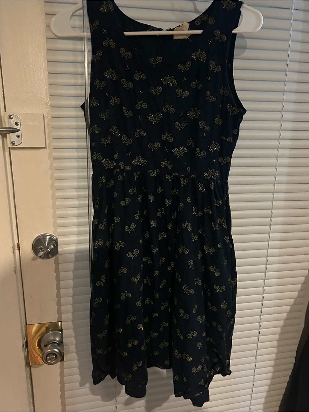 Mata Traders Navy Sleeveless Dress with Yellow Bicycle Print
